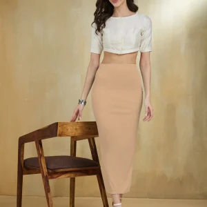Cream Lycra Plain Elastic Waist Shapewear