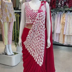 Designer Red Georgette Ready-to-Wear Saree